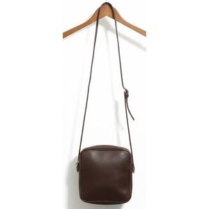 Vintage womens or mens camera crossbody Handbag dark chocolate brown leather